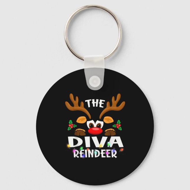 The Diva Reindeer Christmas Men Women  Keychain (Front)