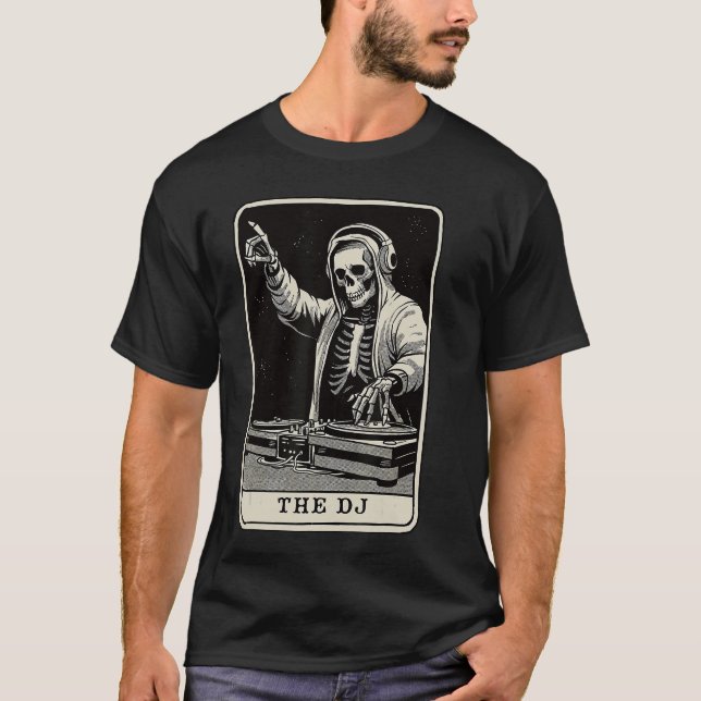 The DJarot Card Skeleton Music Deck Party Major Ar T-Shirt (Front)