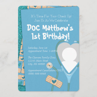The Doc Is In Birthday Invitation - Blue