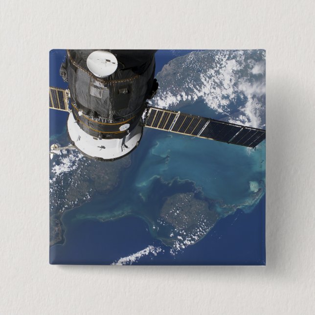 The docked Progress 22 spacecraft 2 Inch Square Button (Front)