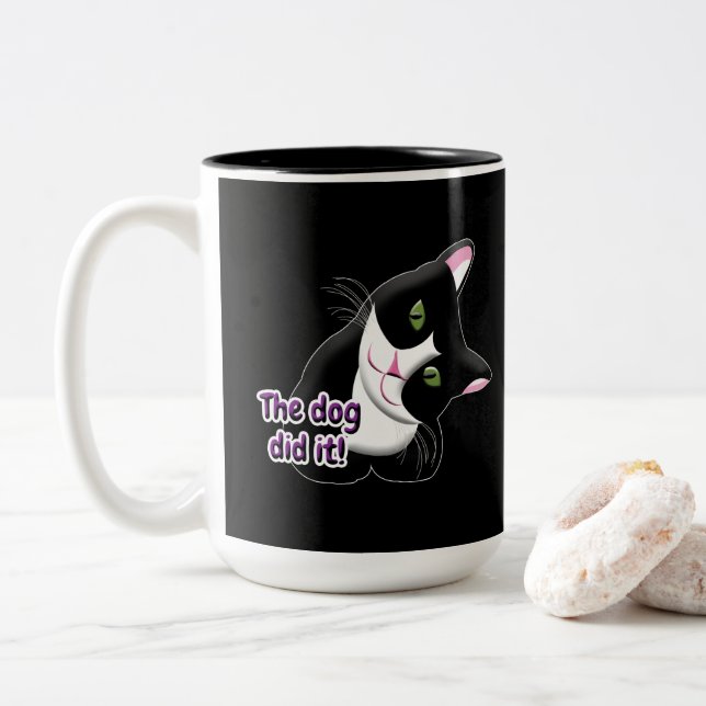 The dog did it Cat Two-Tone Coffee Mug (With Donut)