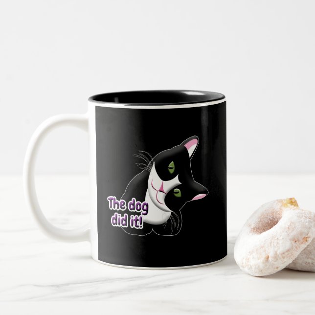 The dog did it Cat Two-Tone Coffee Mug (With Donut)