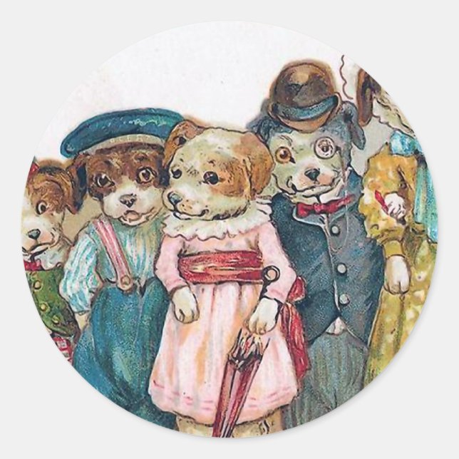 "The Dog Family" Vintage Classic Round Sticker (Front)