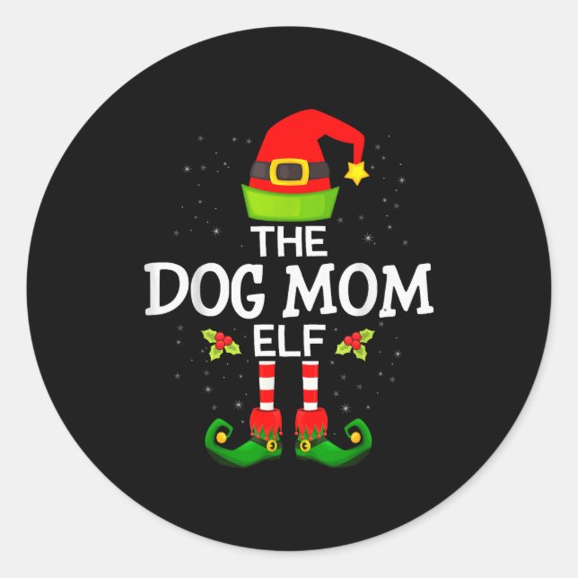 The Dog Mom Elf Christmas Family Matching Pajama M Classic Round Sticker (Front)