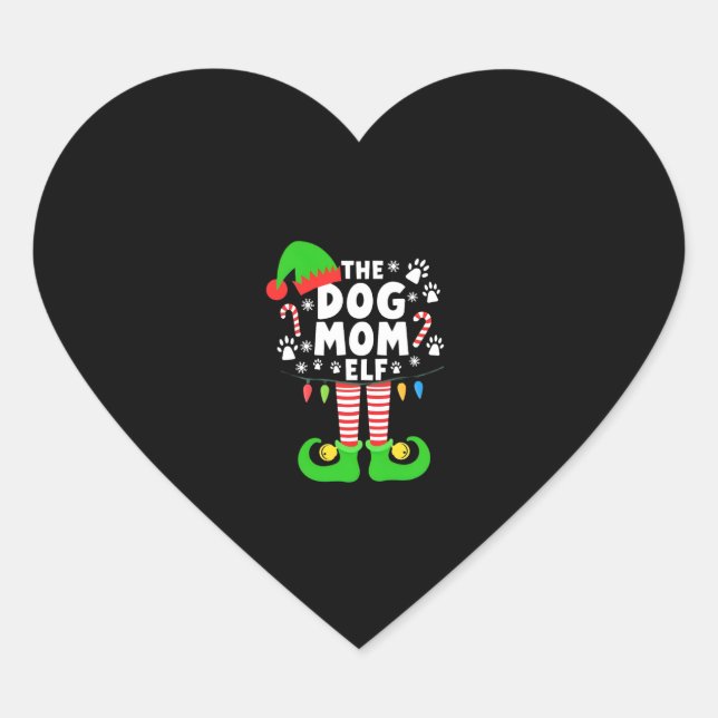 The Dog Mom Elf Xmas Funny Dogs lover Christmas Do Heart Sticker (Front)