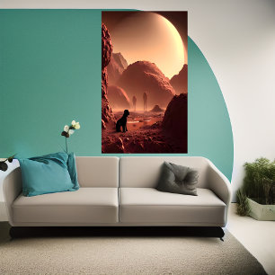 The dog sitting on Mars    AI Art  Poster