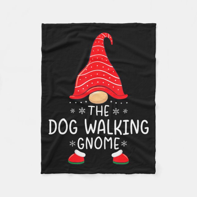The Dog Walking Gnome Xmas Family Matching Funny C Fleece Blanket (Front)