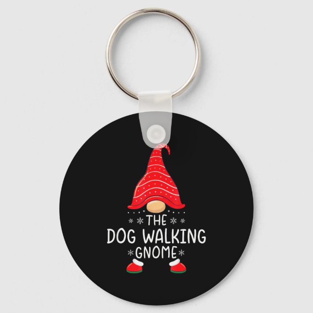The Dog Walking Gnome Xmas Family Matching Funny C Keychain (Front)