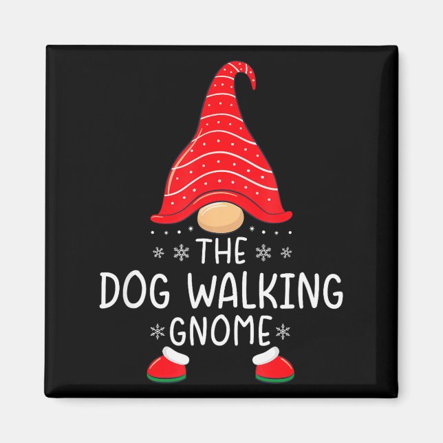 The Dog Walking Gnome Xmas Family Matching Funny C Magnet (Front)