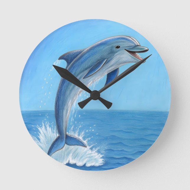 The Dolphin’s Silent Dance Round Clock (Front)