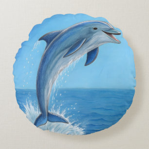 The Dolphin’s Silent Dance Round Pillow