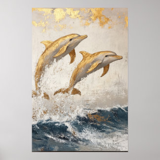 The dolphins in the ocean poster