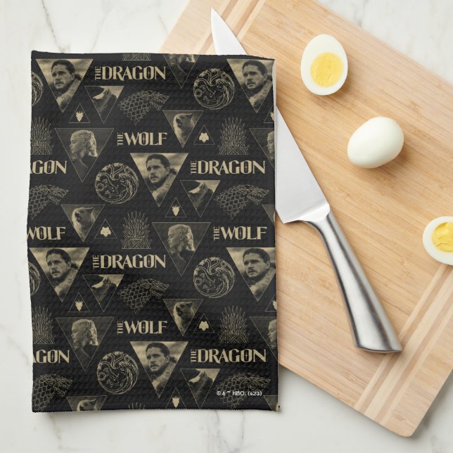 The Dragon and The Wolf Daenerys & Jon Pattern Kitchen Towel (Quarter Fold)
