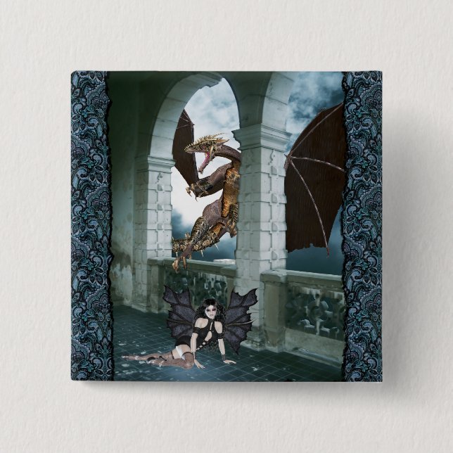 The Dragon's Lair 2 Inch Square Button (Front)