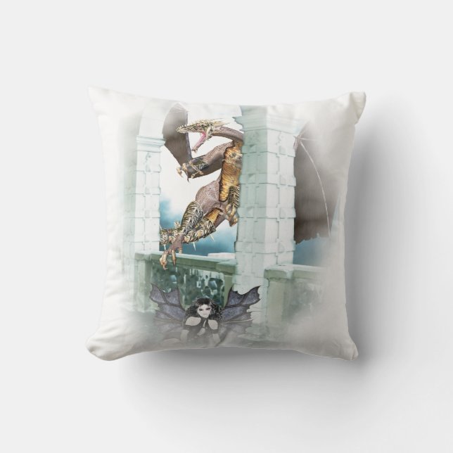 The Dragon's Lair Vignette Throw Pillow (Front)