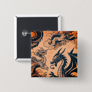 The Dragons War Orange Skies 2 Inch Square Button