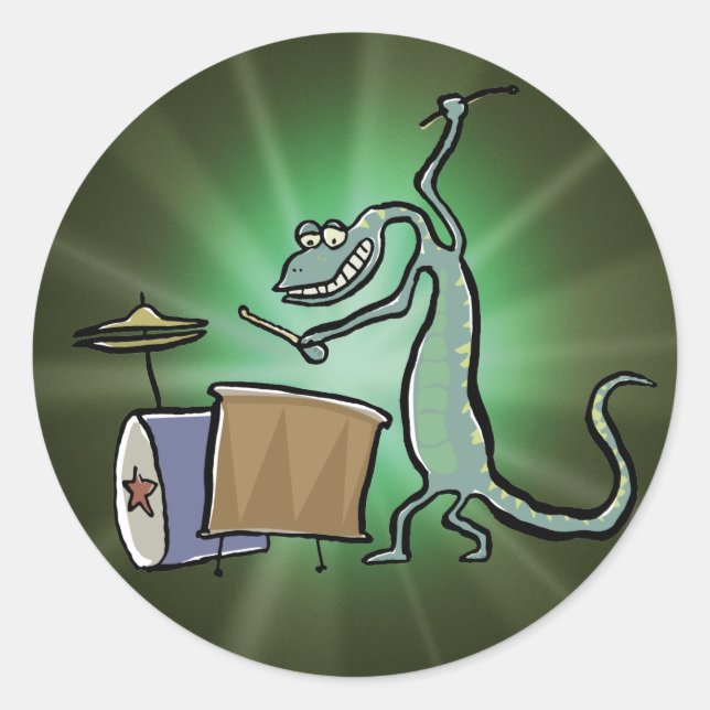 The drum playing lizard classic round sticker (Front)