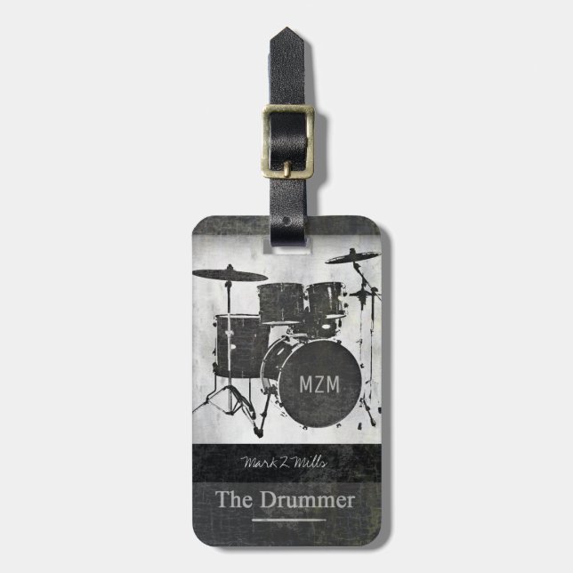 the drummer of the band travel luggage tag (Front Vertical)