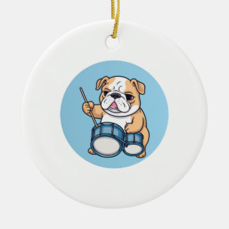 The Drumming Bulldog Beats and Bulldog Grooves  Ceramic Ornament