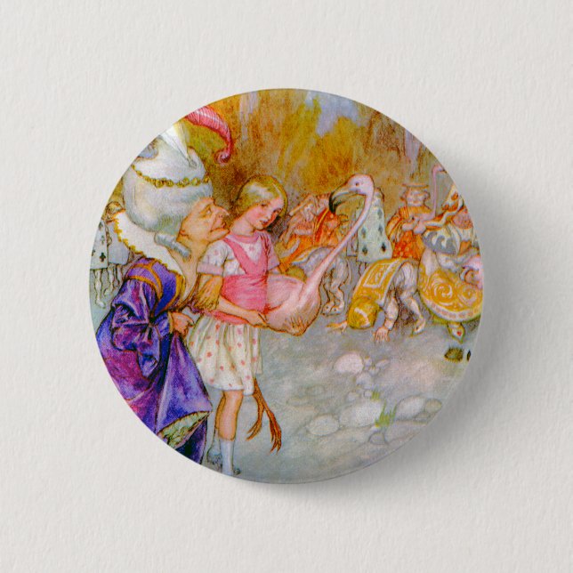 THE DUCHESS GIVES ALICE TIPS IN FLAMINGO CROQUET 2 INCH ROUND BUTTON (Front)