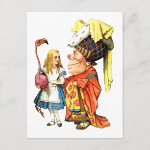THE DUCHESS TEACHES ALICE FLAMINGO CROQUET POSTCARD