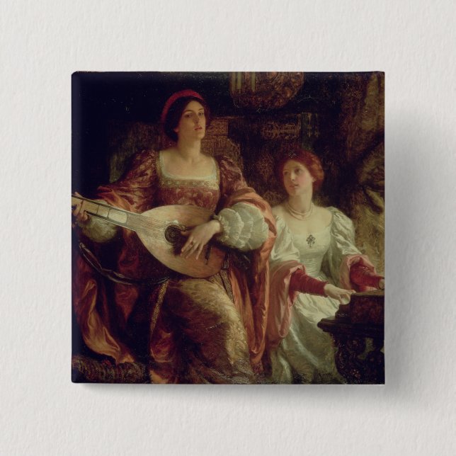 The Duet (oil on canvas) 2 Inch Square Button (Front)