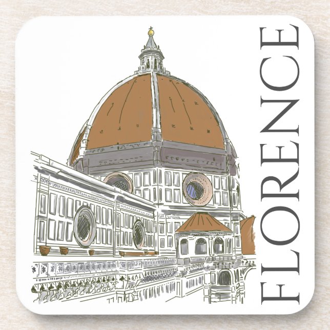 The Duomo Cathedral Florence Italy Pen and Ink Coaster (Front)