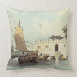 The Dutch Folly Fort off Canton (watercolour) Throw Pillow