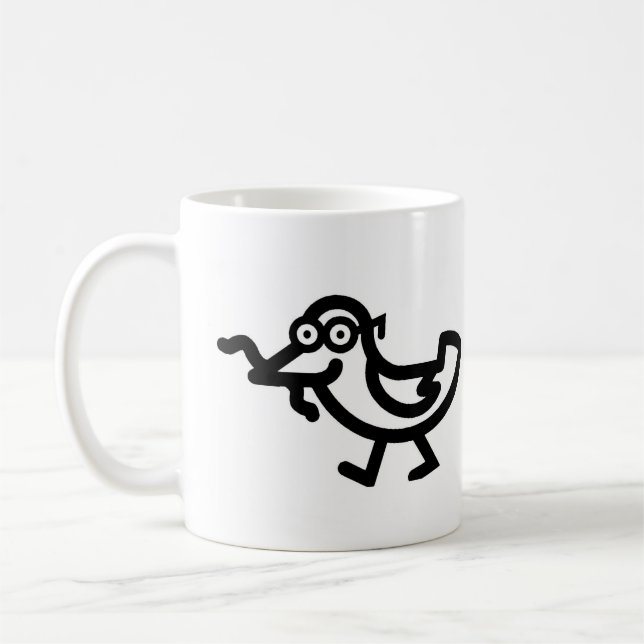 The early bird catches the worm coffee mug (Left)