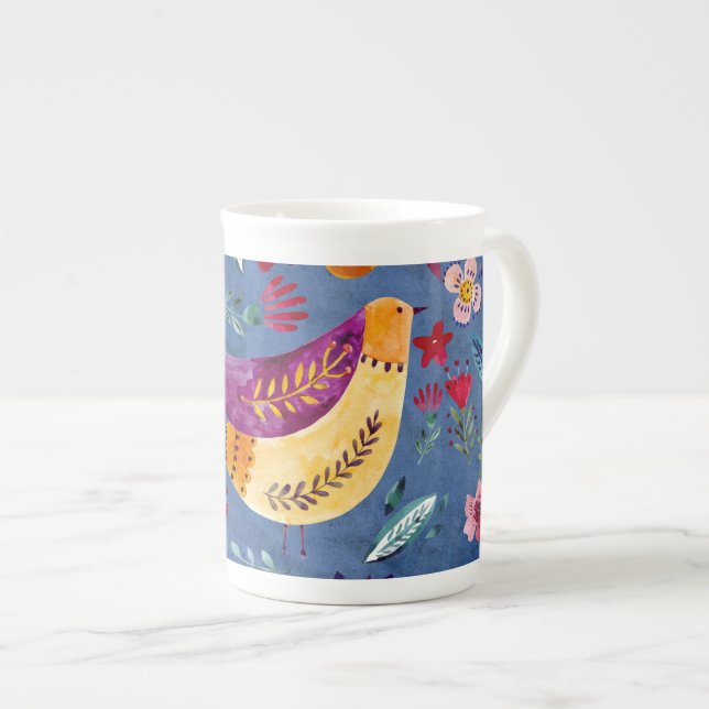 The Early Bird in Flower Garden Bone China Mug (Front Right)