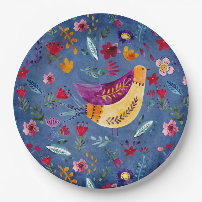 The Early Bird in Flower Garden Paper Plate (Front)