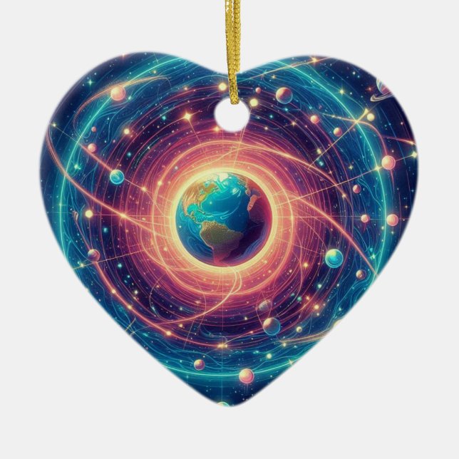 The Earth and It's Aura on a Valentines Day Tree  Ceramic Ornament (Front)