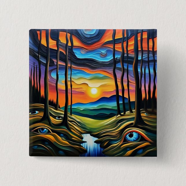 The earth is watching 2 inch square button (Front)
