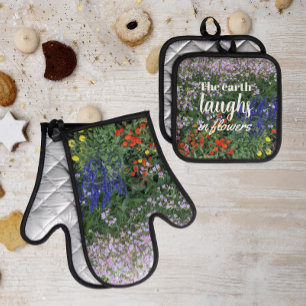 The Earth Laughs in Flowers Garden Quote Oven Mitt & Pot Holder Set