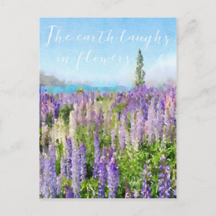 The earth laughs in flowers lavender quote postcard