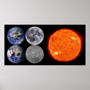 The Earth & Moon From Space & The Sun Poster