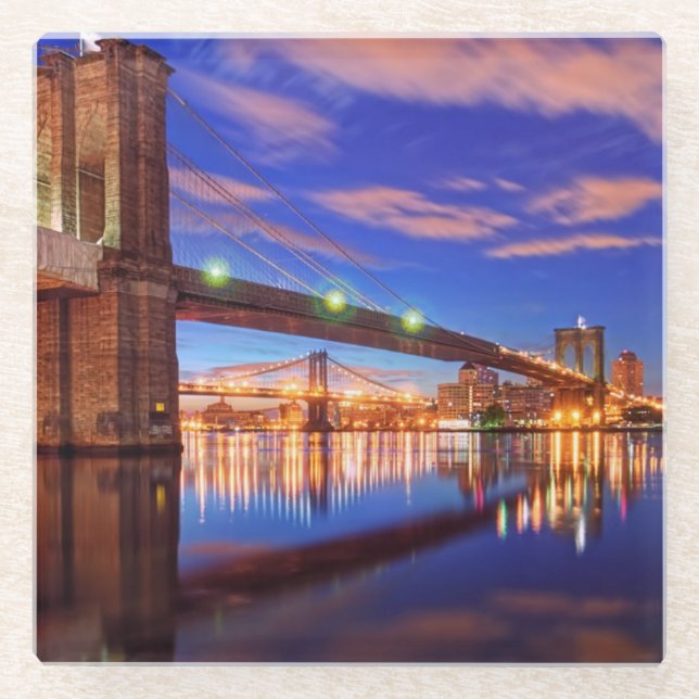 The East River, Brooklyn Bridge, Manhattan Glass Coaster (Front)