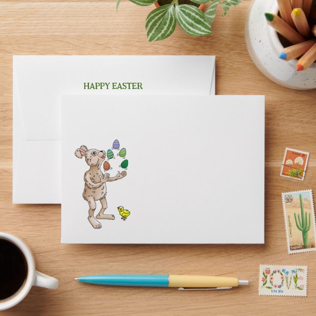 The Easter Bunny juggles with the Easter eggs Envelope (Desk)