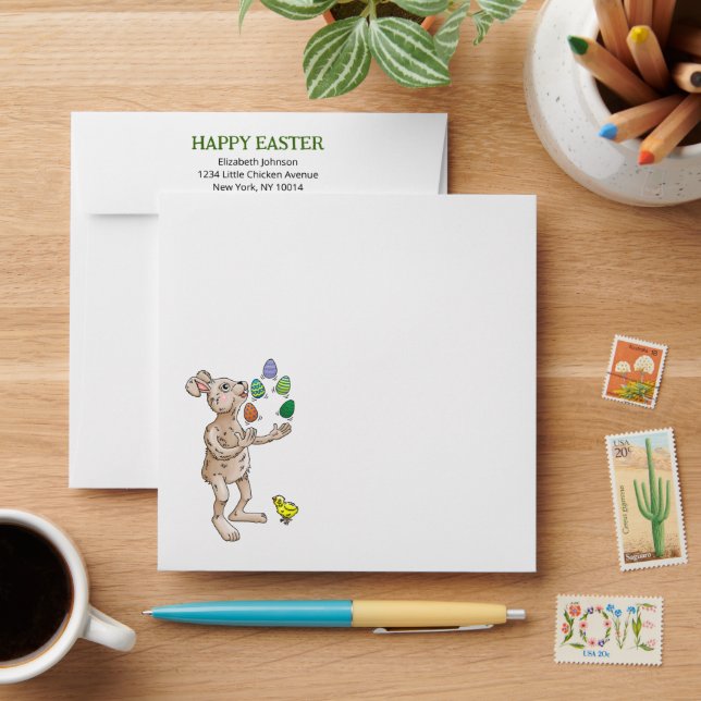 The Easter Bunny juggles with the Easter eggs Envelope (Desk)