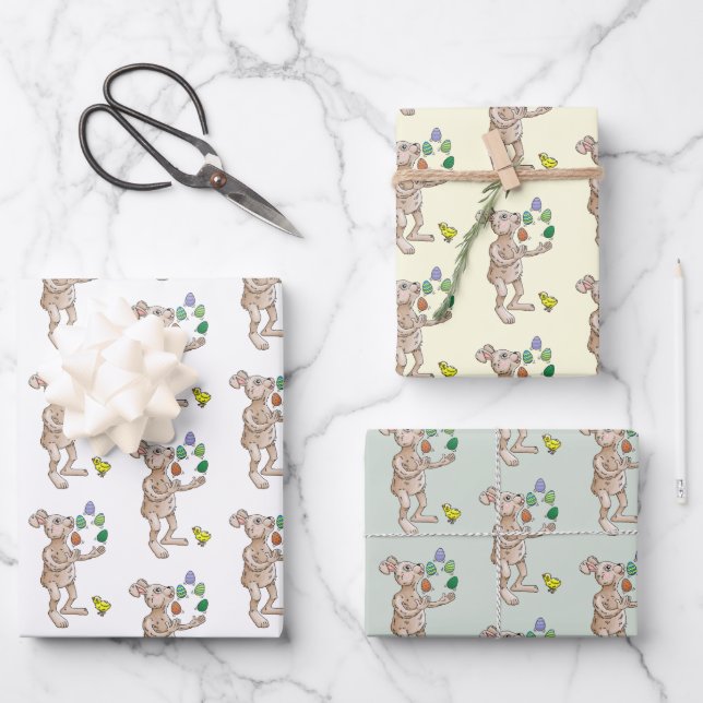 The Easter Bunny juggles with the Easter eggs Wrapping Paper Sheet (Front)