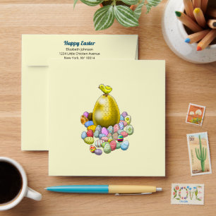 The Easter chick on the golden Easter egg Envelope