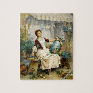 The Easter Eggs, fine art vintage painting Jigsaw Puzzle