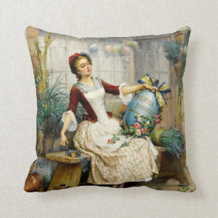 The Easter Eggs, fine art vintage painting Throw Pillow