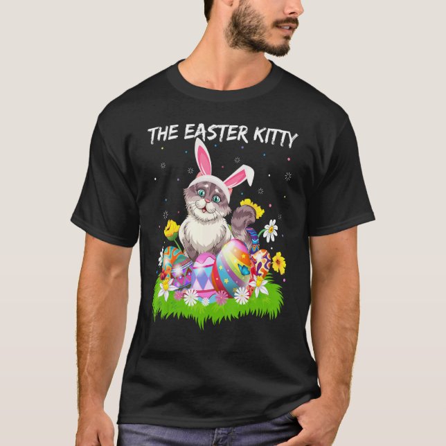The Easter Kitty Egg Hunt Bunny Ear Kitty Cat East T-Shirt (Front)