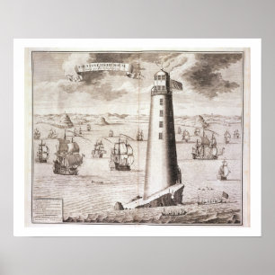 The Eddystone Lighthouse, engraved by Hendrick Hul Poster
