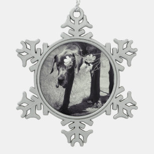 The Edged Great Dane Snowflake Pewter Christmas Ornament