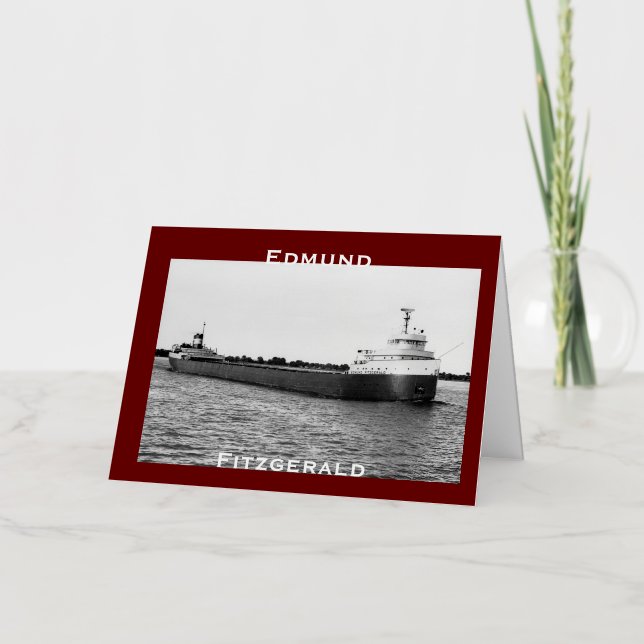 The Edmund Fitzgerald on the St. Clair River (B&W) Foil Greeting Card (Front)