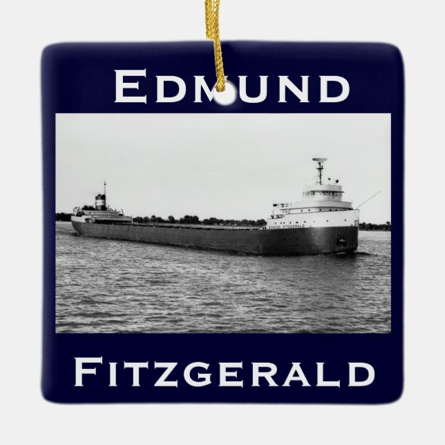 The Edmund Fitzgerald on the St. Clair River Ceramic Ornament (Front)