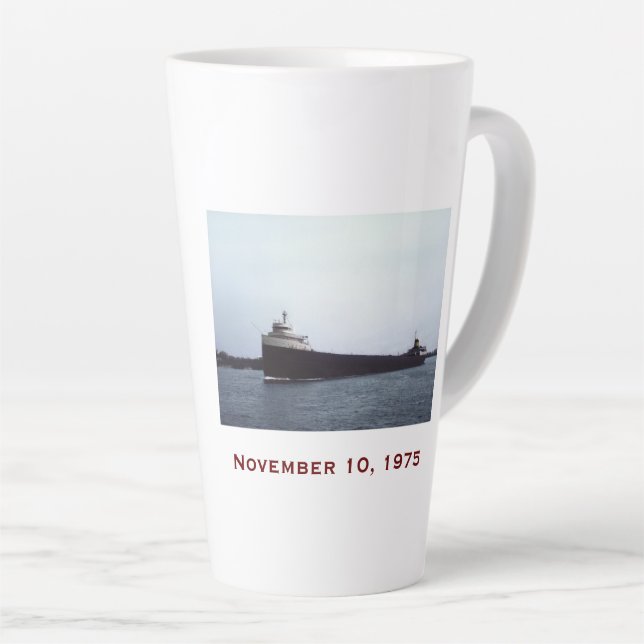 The Edmund Fitzgerald with Crew Names Latte Mug (Right Angle)