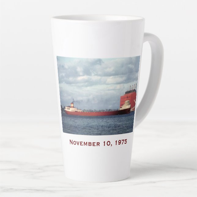 The Edmund Fitzgerald with Crew Names Latte Mug (Right Angle)